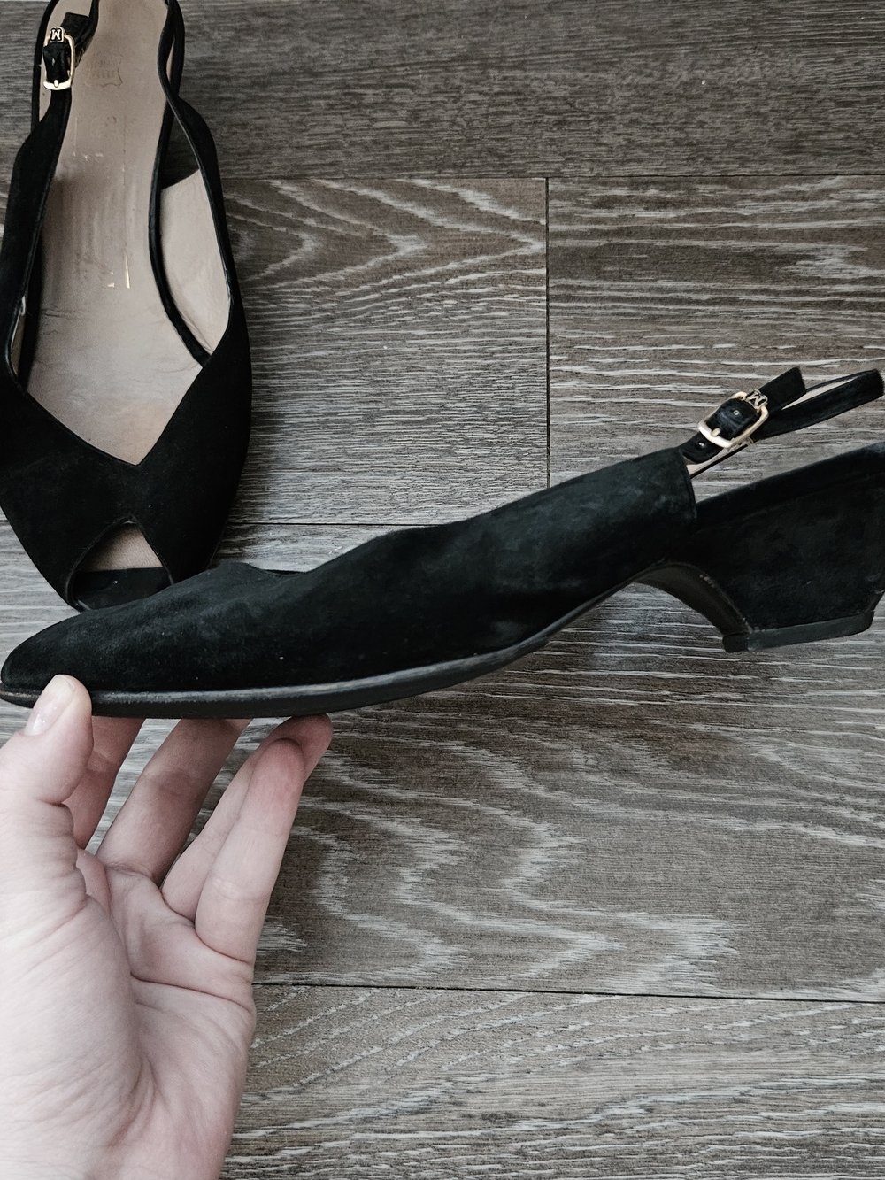 Bruno Magli Black Suede Slingback Kitten Heels
